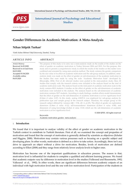 pdf gender differences in academic motivation a meta analysis