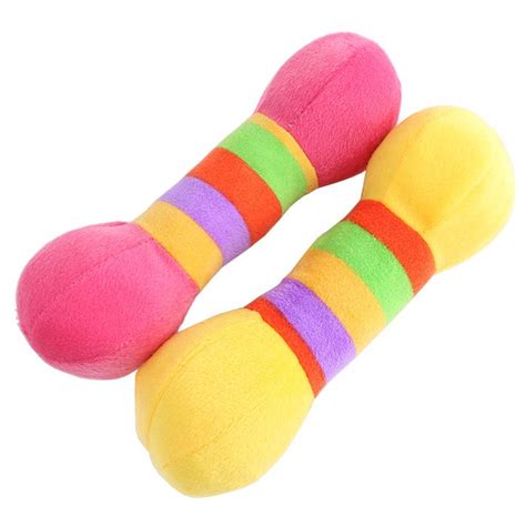 2016 New Listing Colored Dumbbell Chew Play Squeaker Sound Plush Pet
