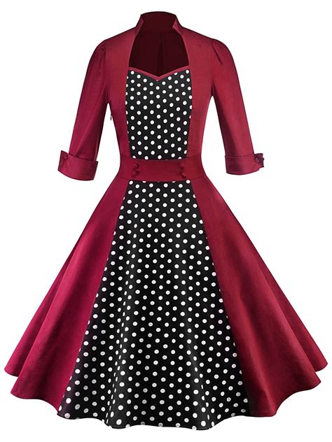 himone 50s women vintage polka dot rockabilly swing pinup evening party housewife dress long
