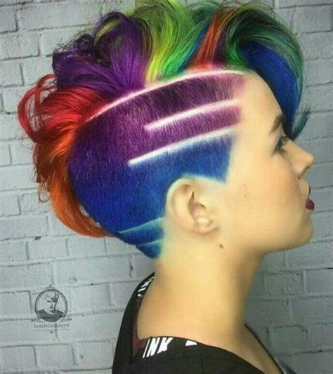Rainbow Shaved Side Pixie Undercut Hairstyles Cool Hairstyles Drawing