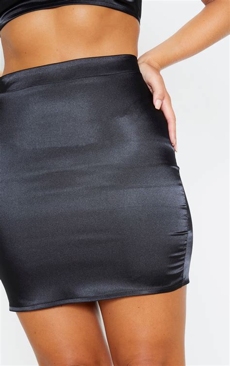 black satin high waist mini skirt prettylittlething usa