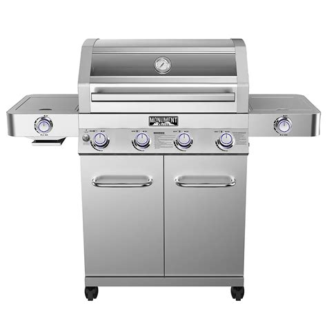 Monument Grills 4 Burner Propane Bbq In Stainless With Clear View Lid