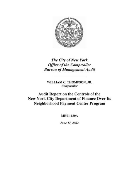 Audit Report On The Controls Of The New York City Department Of Finance