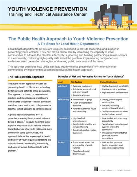 Public Health Approach To Youth Violence Prevention Pdf
