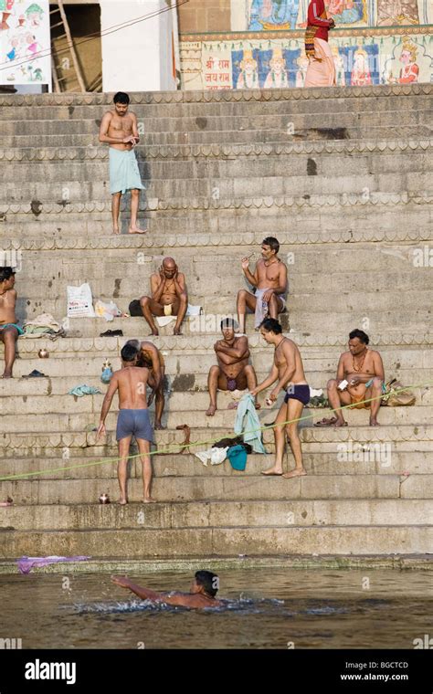 Men Bathing In Holy River Ganges In Varanasi India Stock Photo Alamy