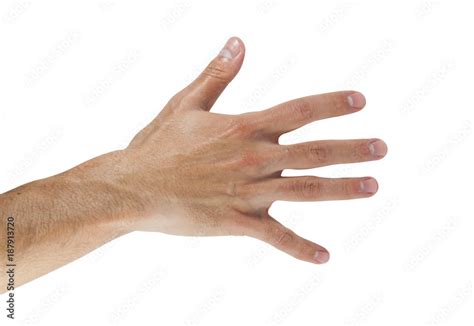 Foto De Man Hand Showing Five Count A Male Hand Isolated On White Do Stock Adobe Stock
