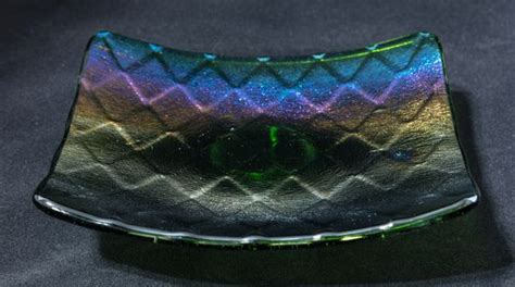Rainbow Irid Glass Square Dish Living Levels Arts