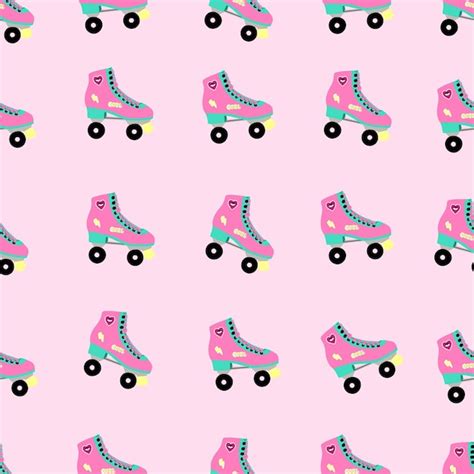 Premium Vector Seamless Pattern With Roller Skate Pink Background