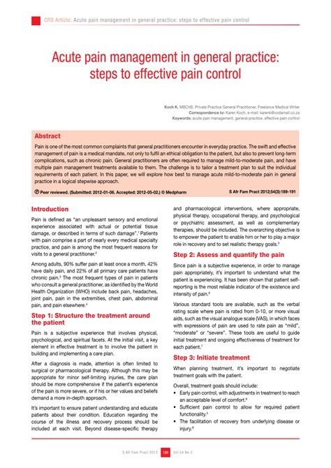 Pdf Acute Pain Management In General Practice Steps To Effective