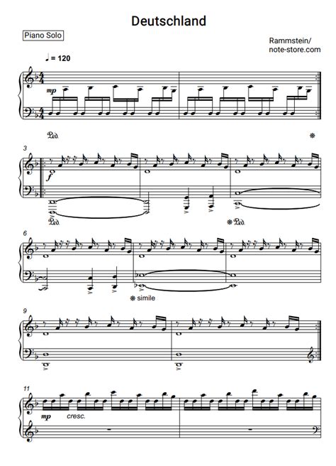 Rammstein Deutschland Sheet Music For Piano Download Pianosolo Sku