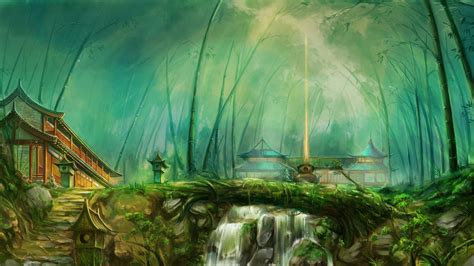 Fantasy Art Forest Temple River Wallpapers Hd Desktop And Mobile