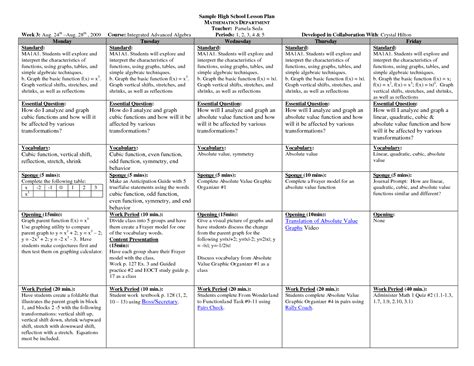 Lesson Plan Template For Middle School Printable Schedule Template