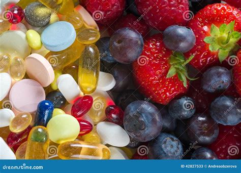 Healthy Lifestyle Diet Concept Fruit And Pills Vitamin Supplements