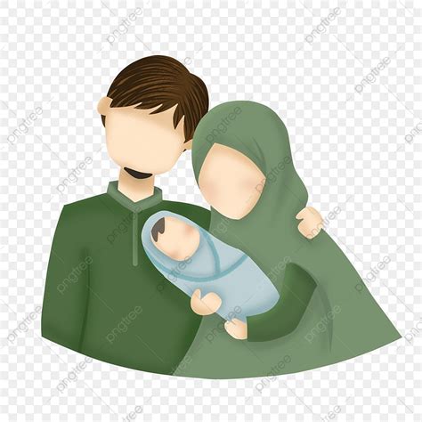 Gambar Keluarga Muslim Dengan Bayi Keluarga Muslim Hijau Png Png