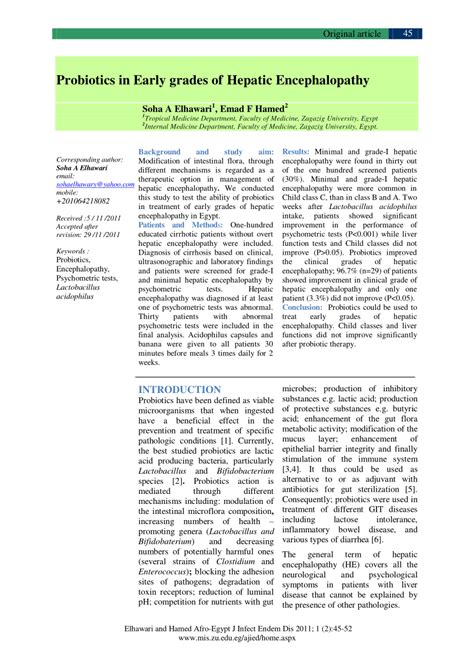 PDF Probiotics In Early Grades Of Hepatic Encephalopathy