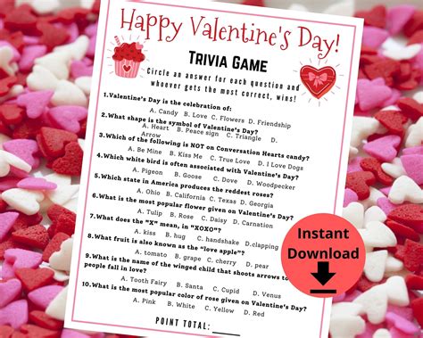 Valentine Trivia Game Valentines Trivia Valentine Party Etsy In 2023