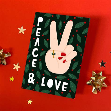 Peace And Love Christmas Card Funny Cute Illustrated Etsy Uk