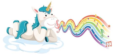 Free Vector Unicorn Laying On The Cloud With Melody Symbols On