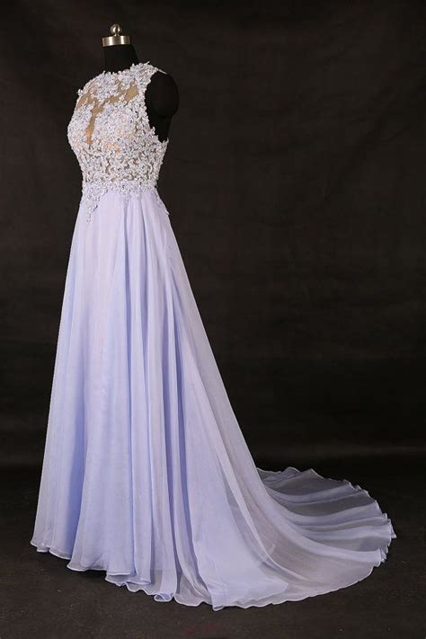 Weddingdec New Arrival Periwinkle Blue Long Beading Prom Dress See Through Lace Prom Dress 2017