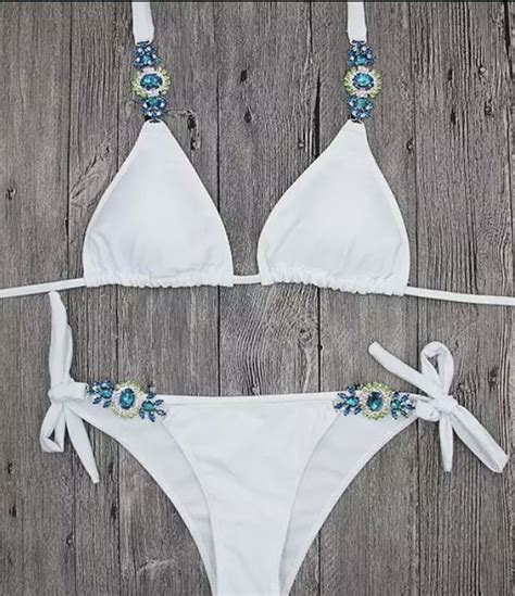 White Embellished Jewel Bikini Flashbyemma Etsy Bikinis Rhinestone Bikini Swimsuits