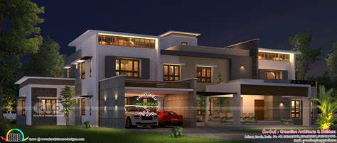 5 Bhk Contemporary Style Curved Roof Kerala Home Desi