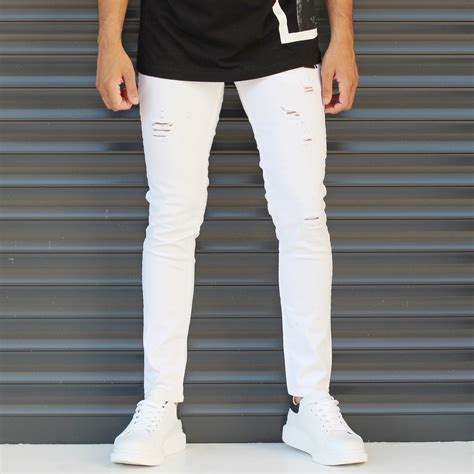 Mens Skinny Jeans With Thin Rips In White