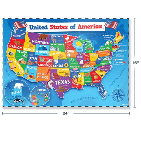 United States And World Map Poster For Kids 2 Pc 24 X 18 Inch