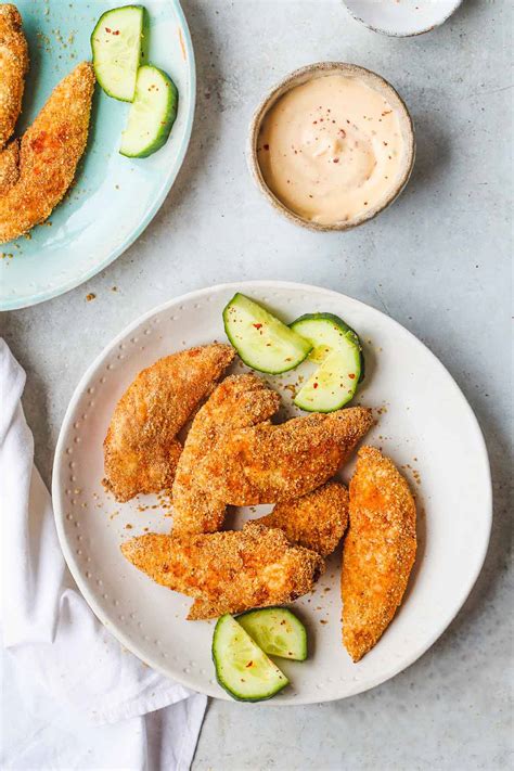 chicken tenders air fryer crispy mayo sauce sweet dipping chilli