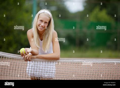 Beautiful Young Girl Tennis Player Stock Photo Alamy