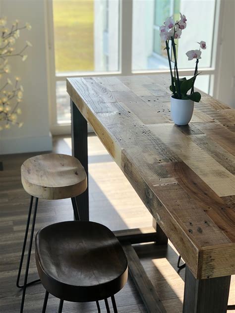High top restaurant furniture, square top table, pedestal table with reclaimed wood top. Reclaimed Wood Community Bar Restaurant High Top Table in ...