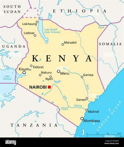Kenya Political Map With Capital Nairobi National Borders Most Important E5K8MG 
