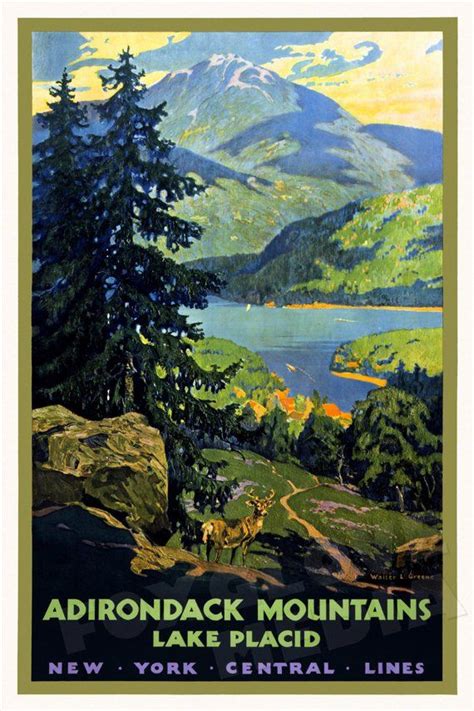 Adirondack Travel Poster Print Adirondack Mountains Lake Etsy Lake