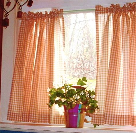 Orange Gingham Kitchencafé Curtain Unlined Or With White Or Blackout