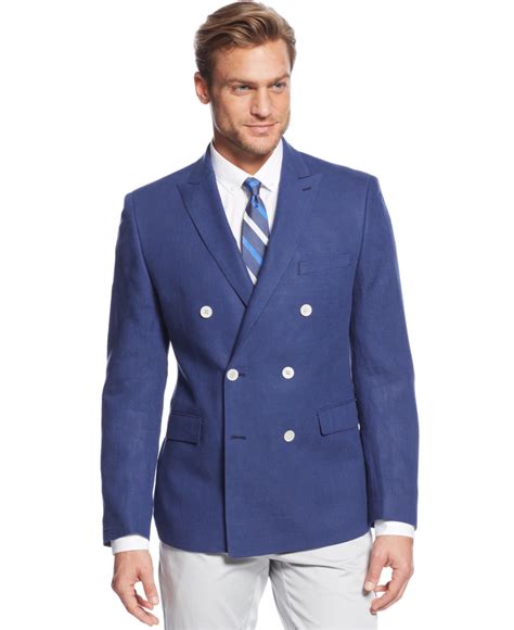 Lauren By Ralph Lauren Solid Linen Double Breasted Sport Coat In Blue For Men Lyst