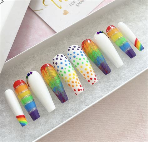 Rainbow Nails Lgbtq Pride Rainbow Press On Nails Luxury Etsy Uk