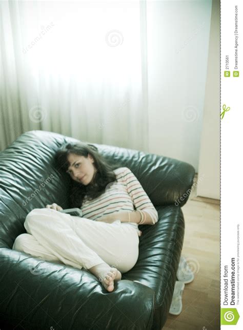 Girl Laying On Couch Stock Image Image 2713561
