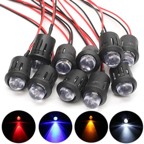 10 Pcs 12v 10mm Pre Wired Constant Led Ultra Bright Water Clear Bulb Cable Prewired Led Lamp Clh