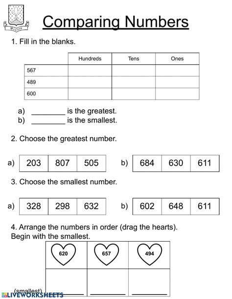 Comparing Numbers Live Worksheets