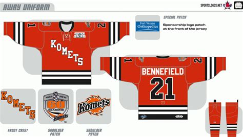 Fort Wayne Komets Uniform Road Uniform Central Hockey League Cehl