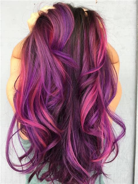 Pin By Ashley 🦋 On Rainbow Colours Purple Hair Color Highlights Hair