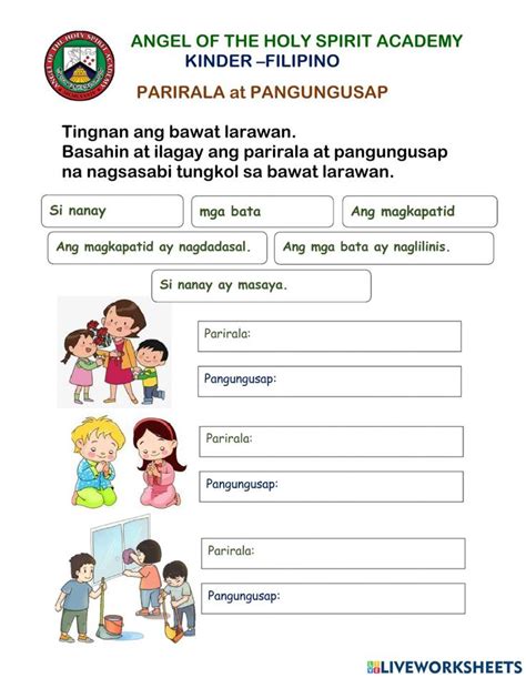 Parirala Pangungusap Worksheet Formative Assessment Workbook School