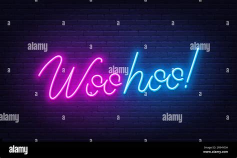 Woohoo Neon Lettering On Brick Wall Background Vector Illustration