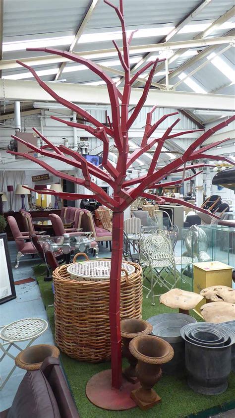 Contemporary Tree Sculpture Full Size Welded Steel On Red Finish