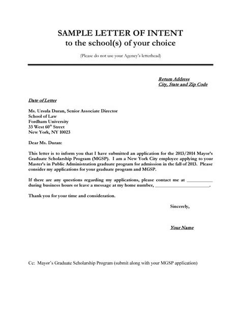 letter  intent templates samples  job school