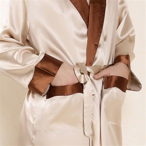 22 Momme Mens Long Silk Robe Contrast Color Silk Robe Long Silk