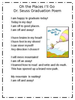See more ideas about graduation speech, preschool graduation speech, preschool graduation. Oh the Places I Go Graduation Poem (inspired by Dr. Seuss) | TpT