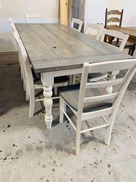 Modern Farmhouse Table With Turned Legs Chair Set Classic Etsy
