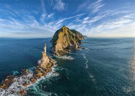 Panoramic Aerial View Of Lighthouse At Cape Aniva Sakhalin Island