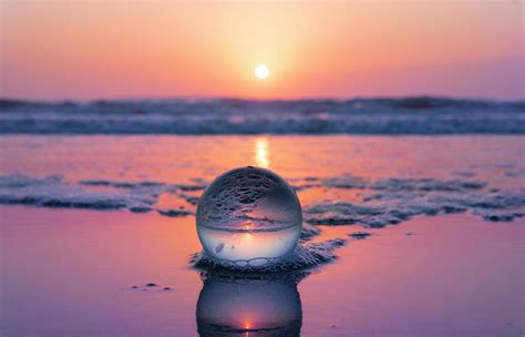 Beautiful Sunset Reflected On Colorful Ocean Beach Seashore Photograph