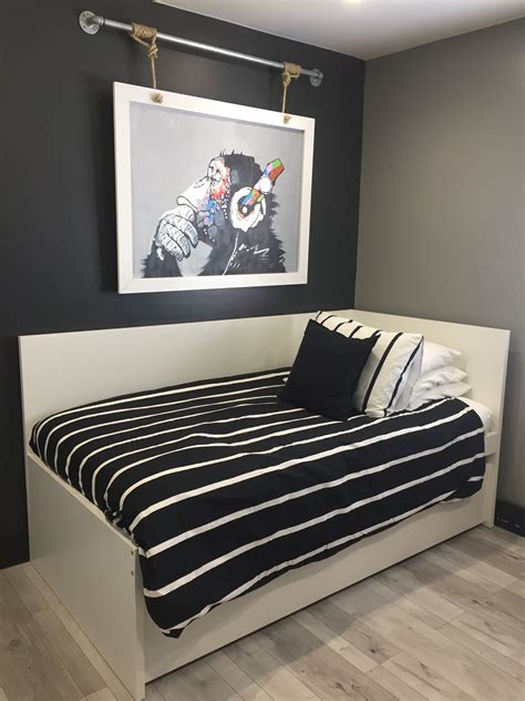 Teen bedroom with red floor. Inspired teenage Boy room black and white | Black white ...